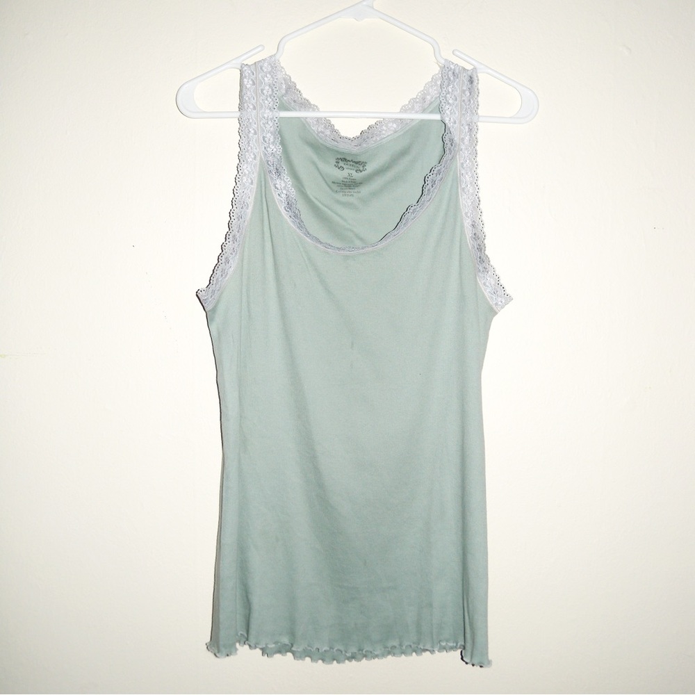 Pale Green Tank Top w/ Lace Trim